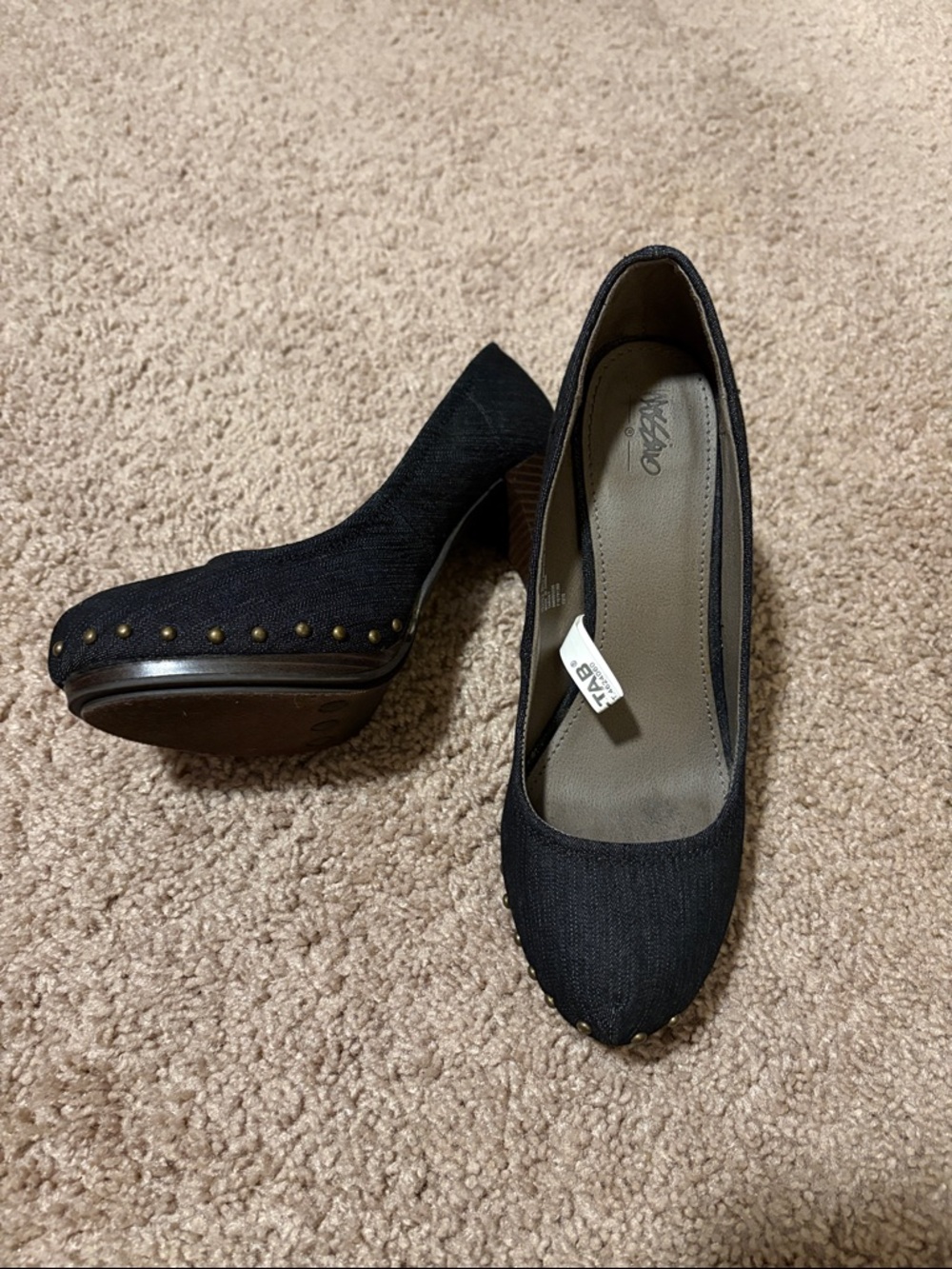 Massimo Jean Blue Studded Round-Toe Heels